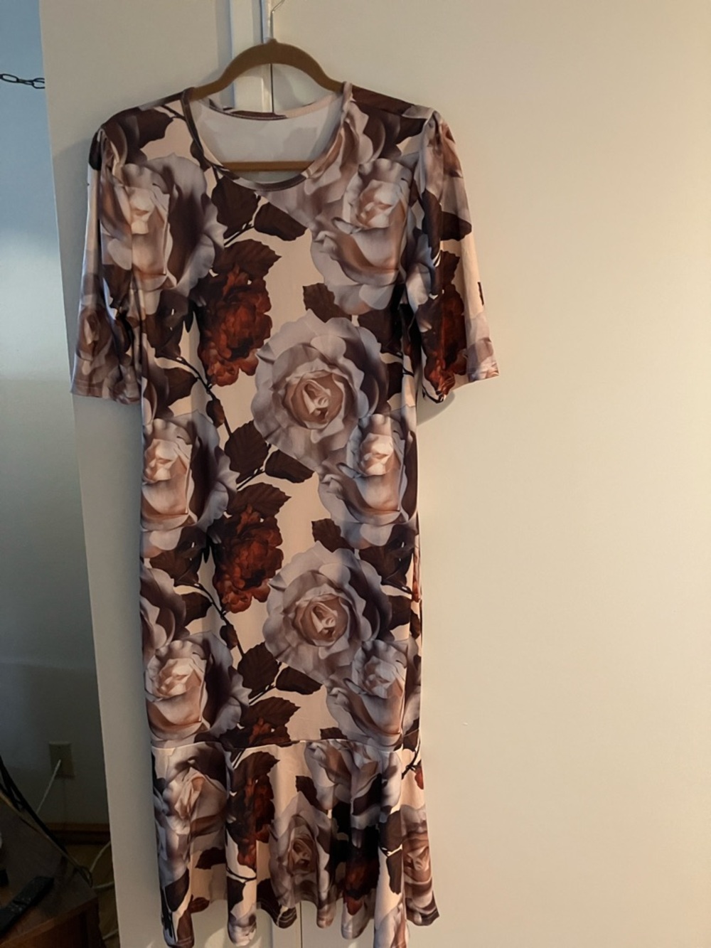 Floral Midi Dress in Cream and Brown
